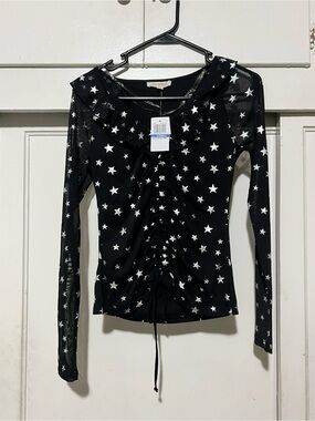 Ultra Flirt Sheer Star Mesh Sleeve Shimmer Top